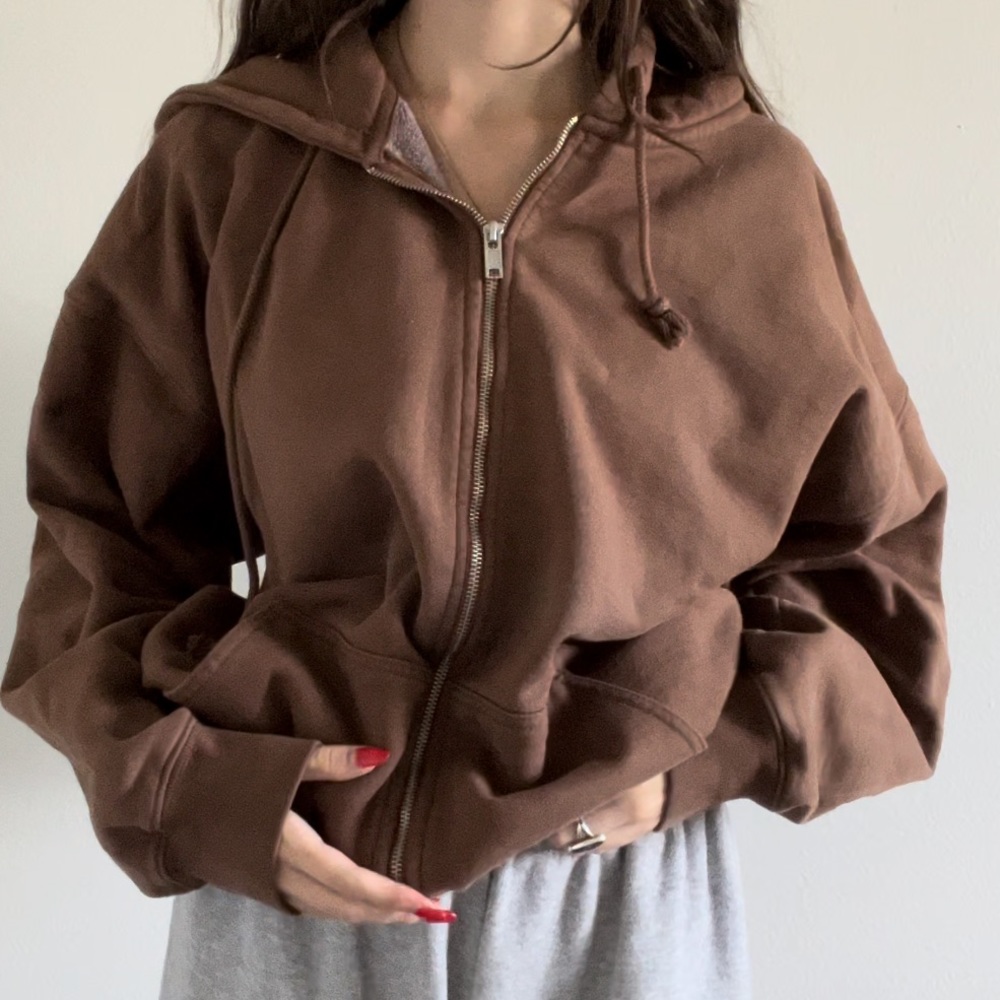 Brandy Melville Brown Christy Zip Up Hoodie